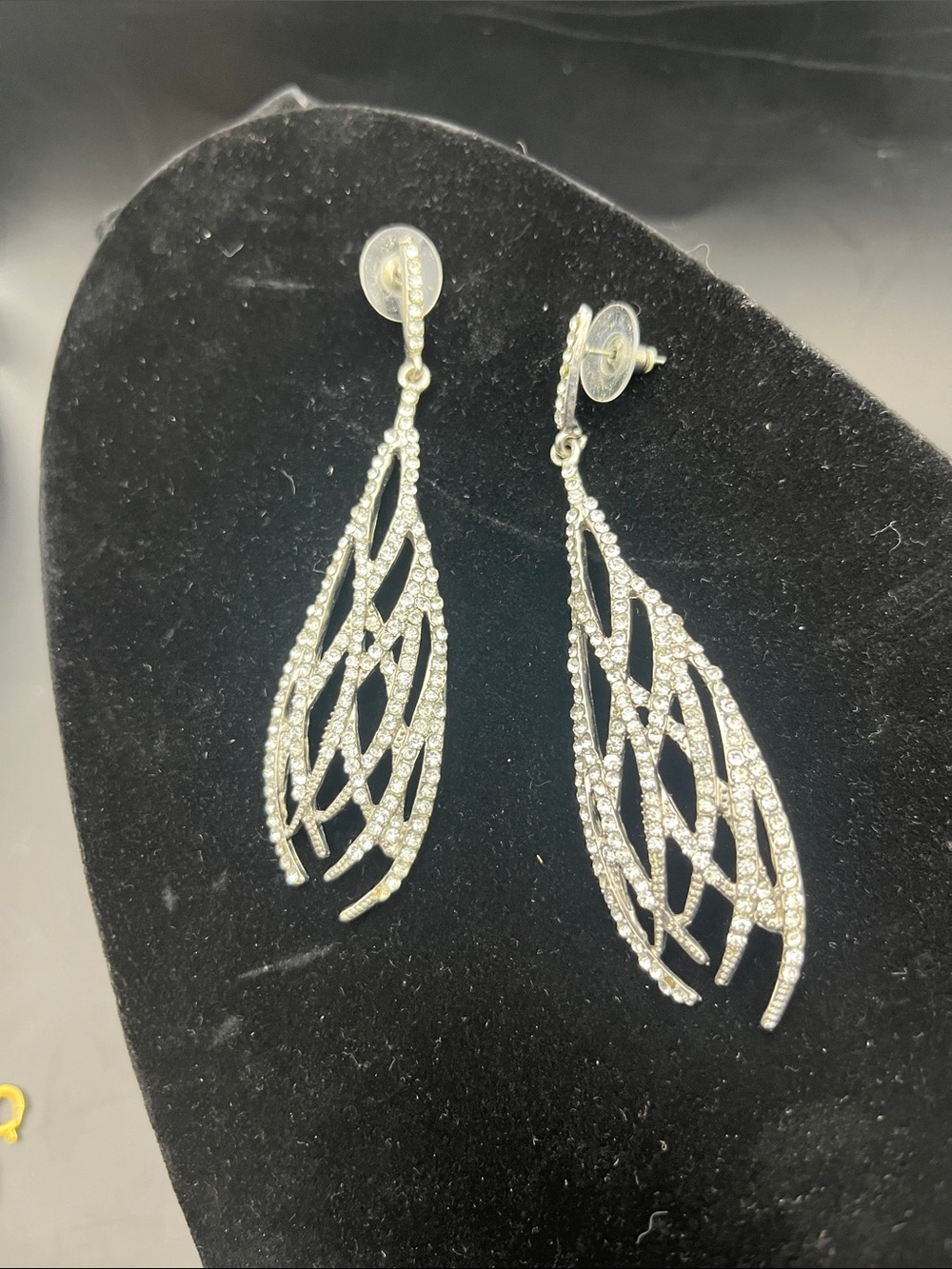 Vintage 50s Silver Crystal Drop Dangle Earrings -  bridal Elegant Design